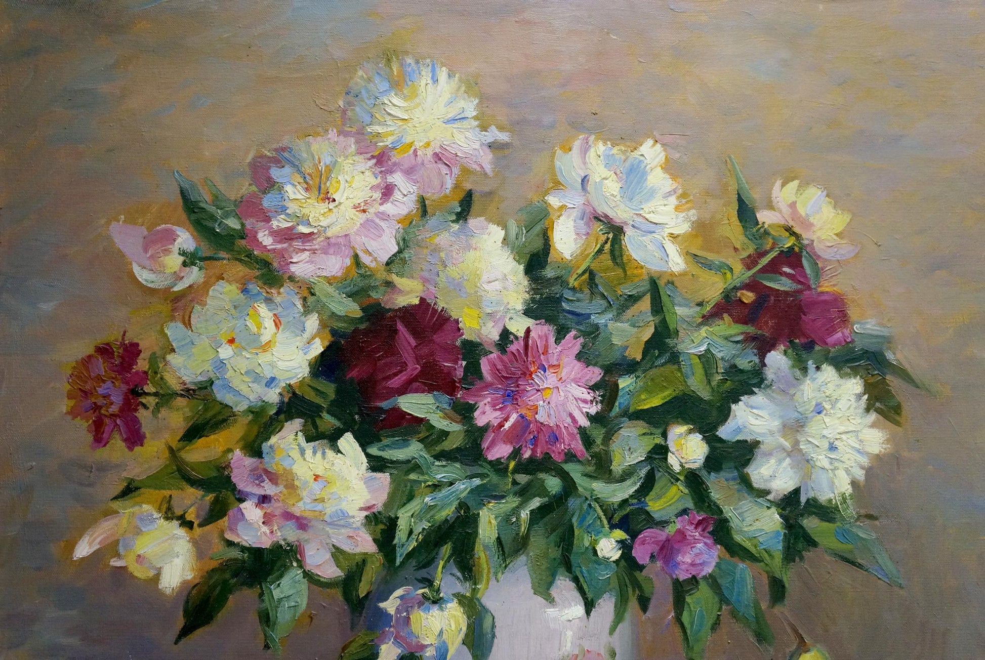 Oil painting Still life Ulyanova N. B. vibrant peonies bouquet