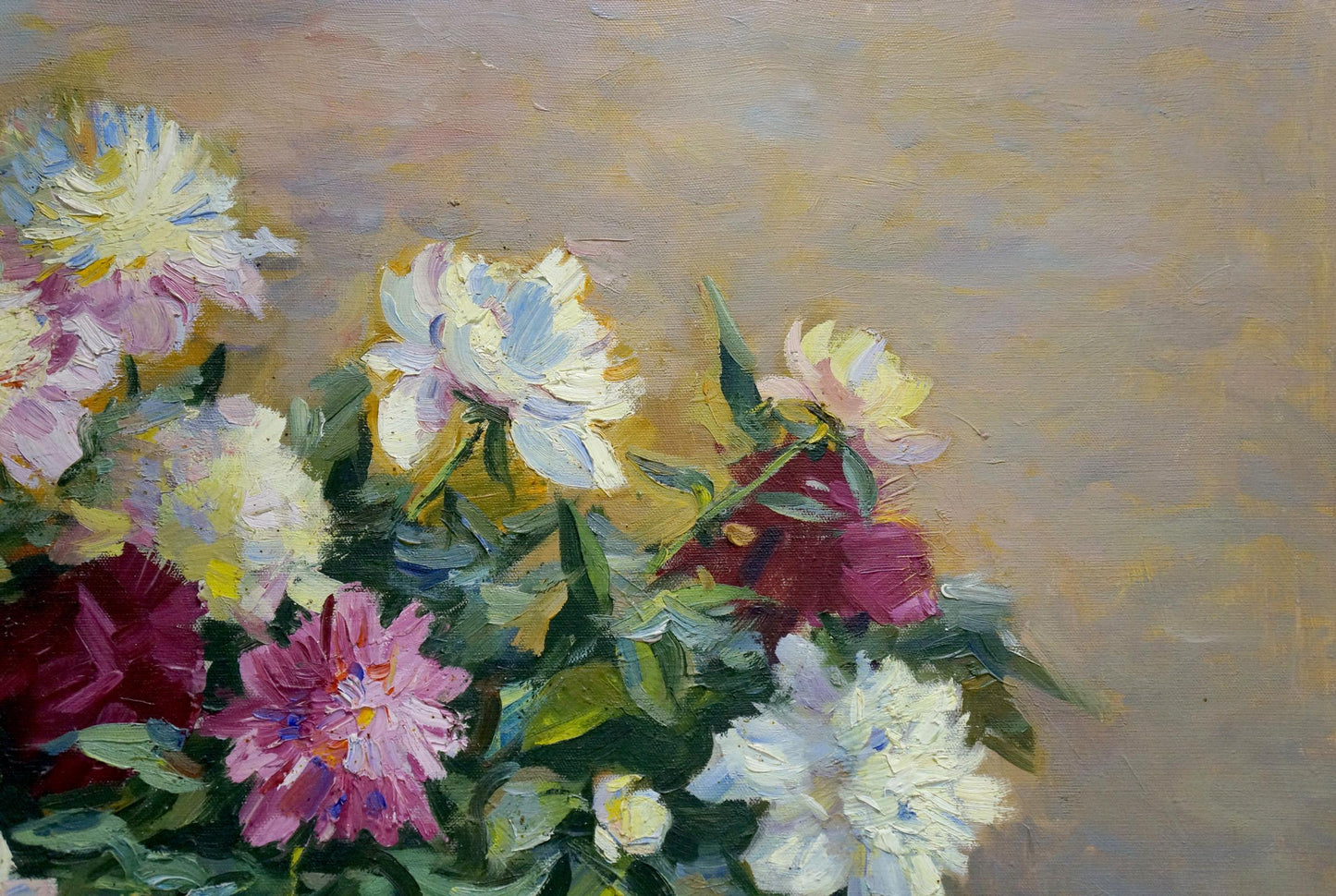 Vibrant peony bouquet oil painting Still life by Ulyanova N. B
