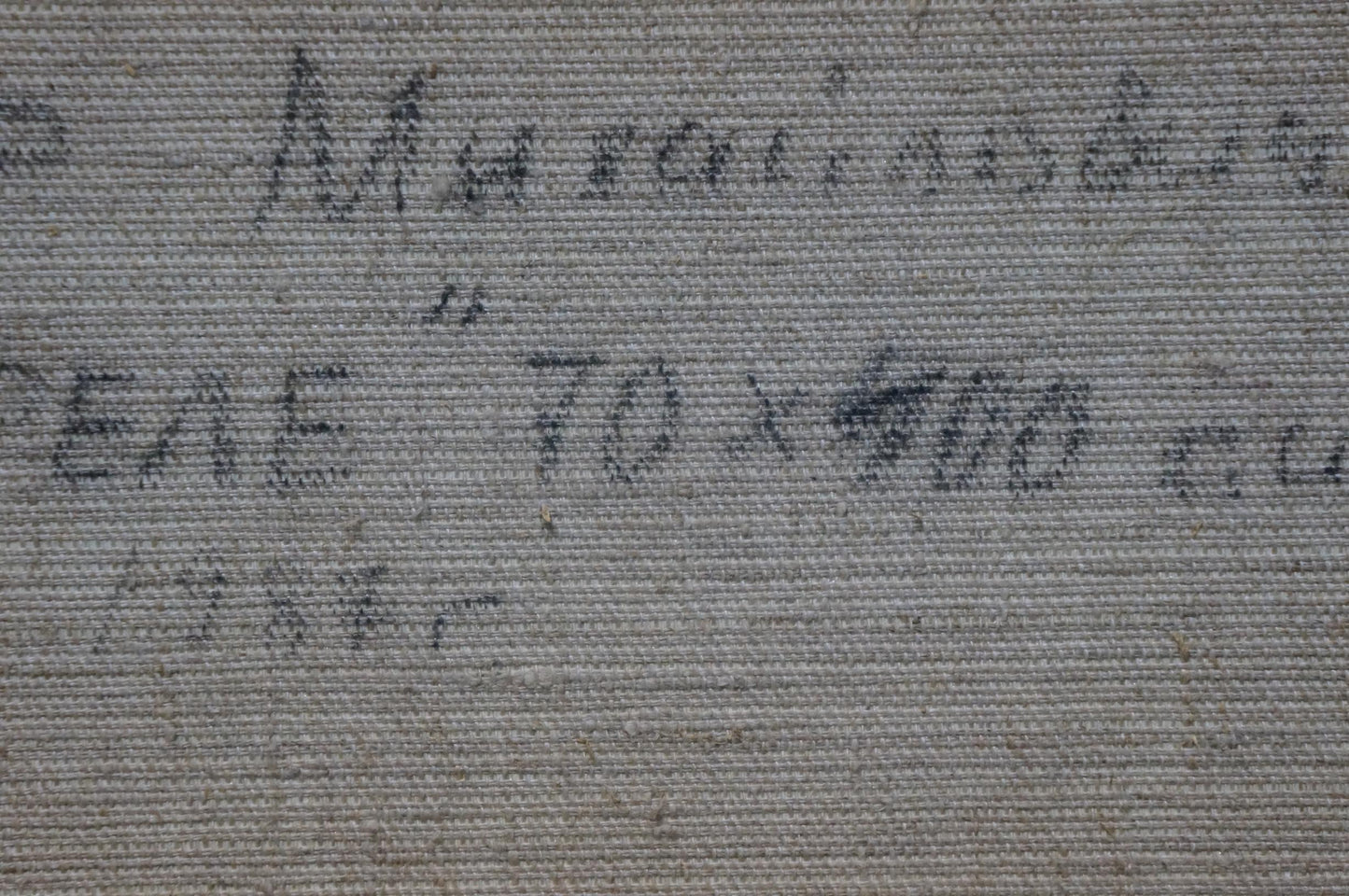 Back of Oil painting In April by Belsky Vladimir Mikhailovich on gray textured fabric