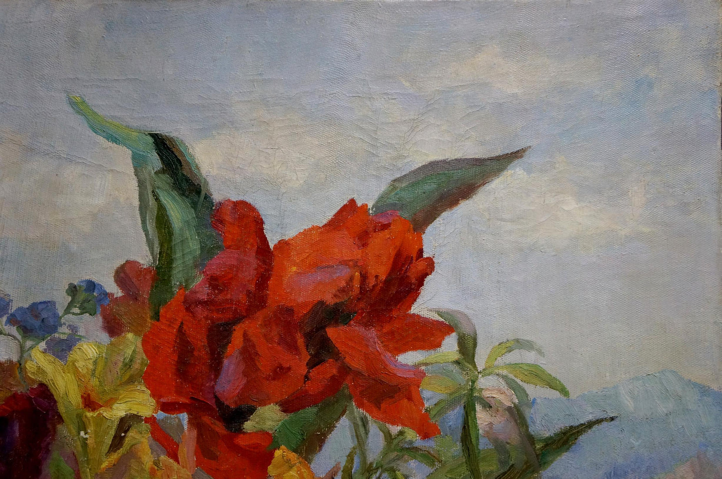 Vibrant red tulips oil painting by Kotek Nina Vyacheslavovna