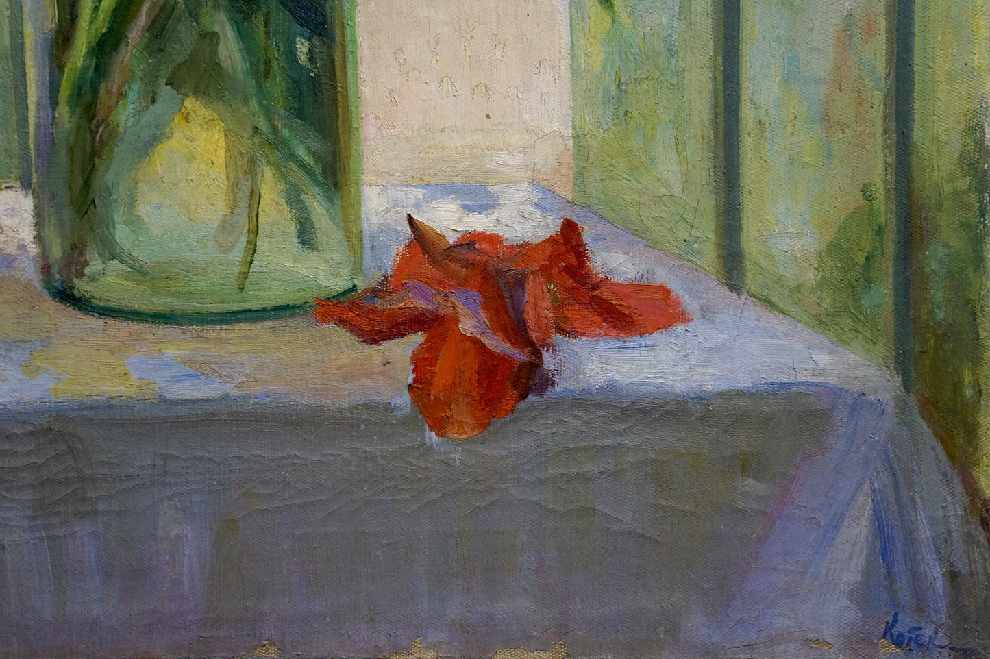 Oil painting of vibrant orange flower by Kotek Nina Vyacheslavovna