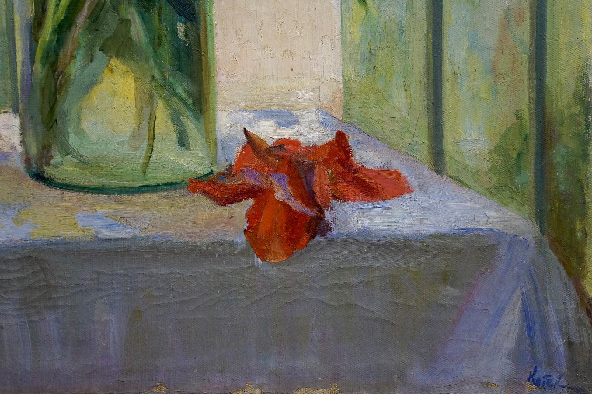 Oil painting of vibrant orange flower by Kotek Nina Vyacheslavovna