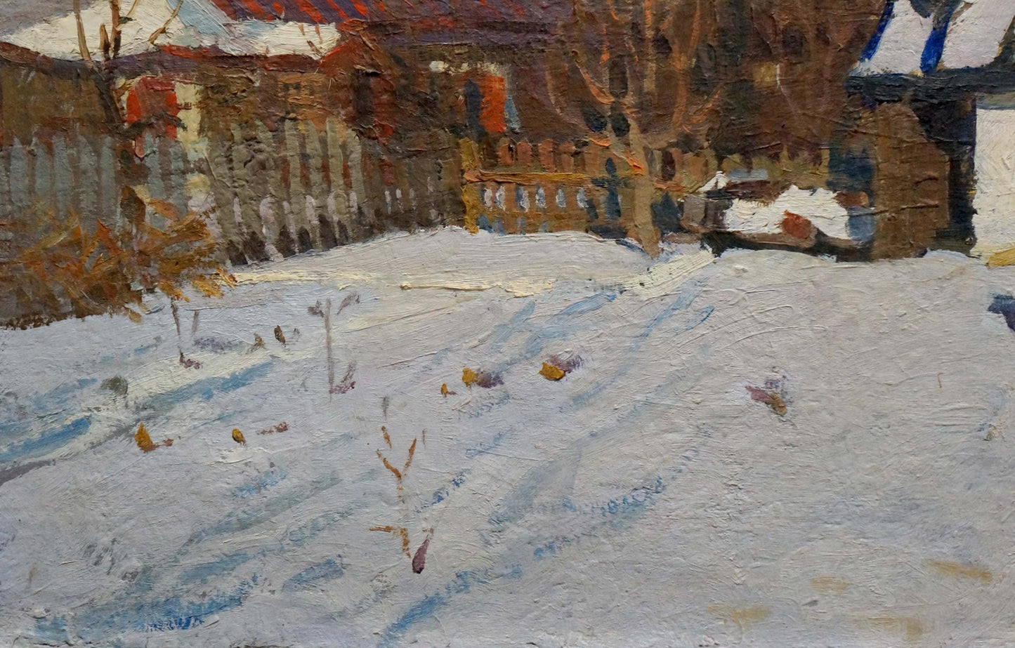 Oil painting The yard is covered with snow by Vladimir Belyak