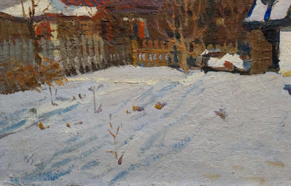 Oil painting The yard is covered with snow by Vladimir Belyak