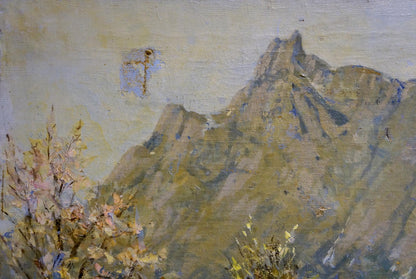 In his oil painting, V. Ferber captures the grandeur of a mountainous vista