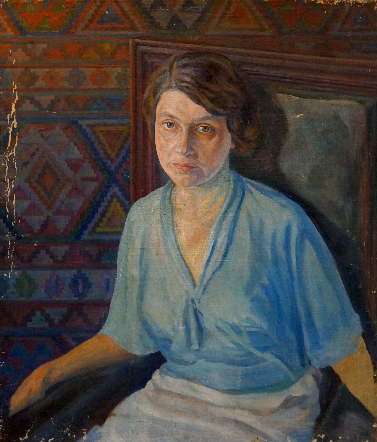 Oil painting of mother by Eremin Boris Alexandrovich, woman in blue blouse