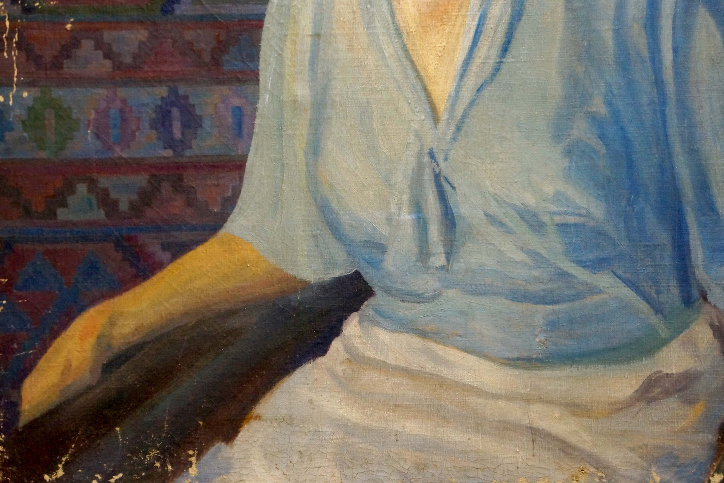 Oil painting of Mothers portrait by Eremin Boris Alexandrovich, soft blue textured blouse