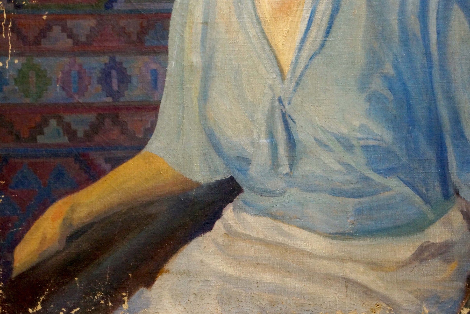 Oil painting of Mothers portrait by Eremin Boris Alexandrovich, soft blue textured blouse