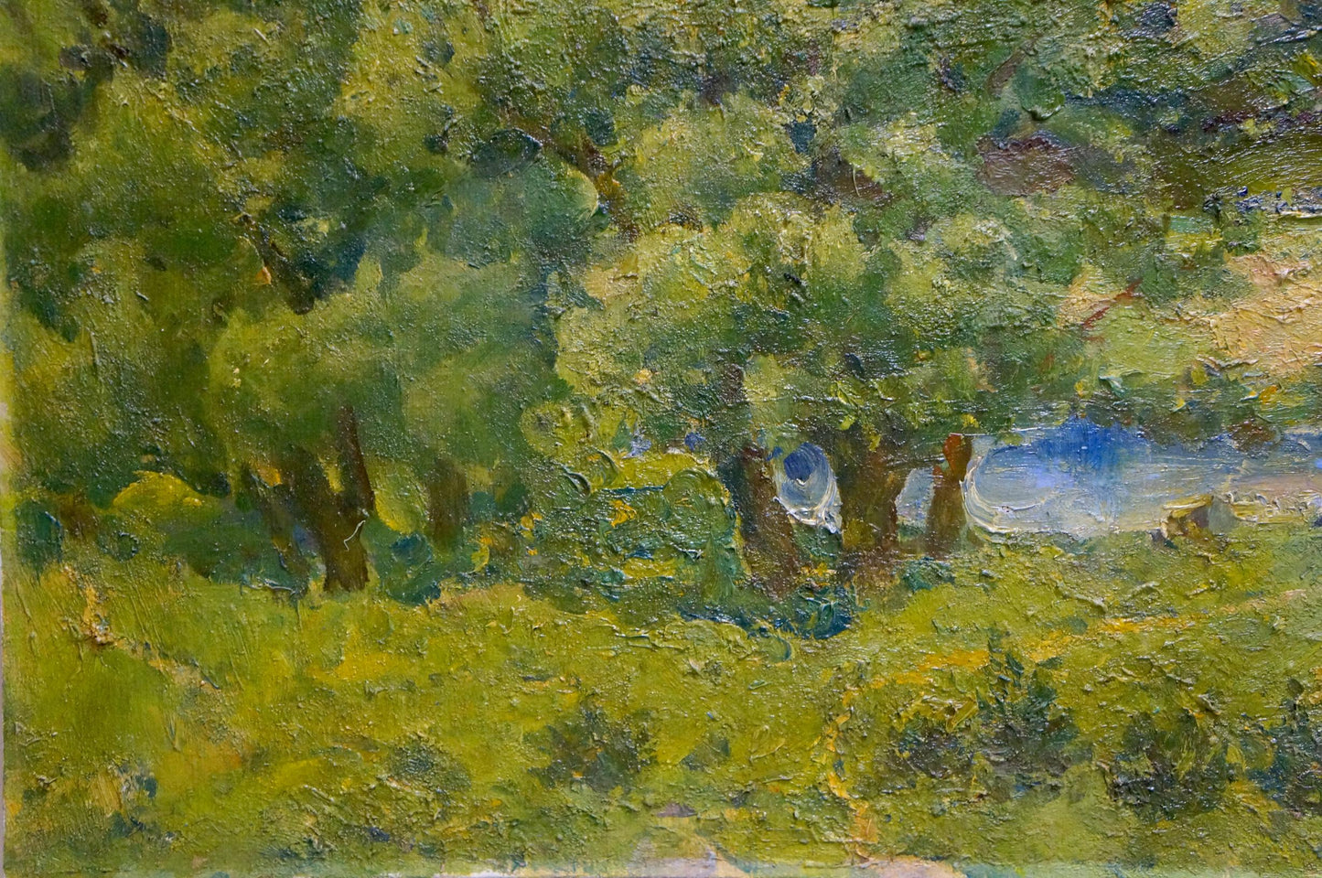 Textured impressionist oil painting of sunlit forest by Bagdasaryan Karen Drastomatovich