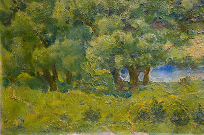Textured impressionist oil painting of sunlit forest by Bagdasaryan Karen Drastomatovich