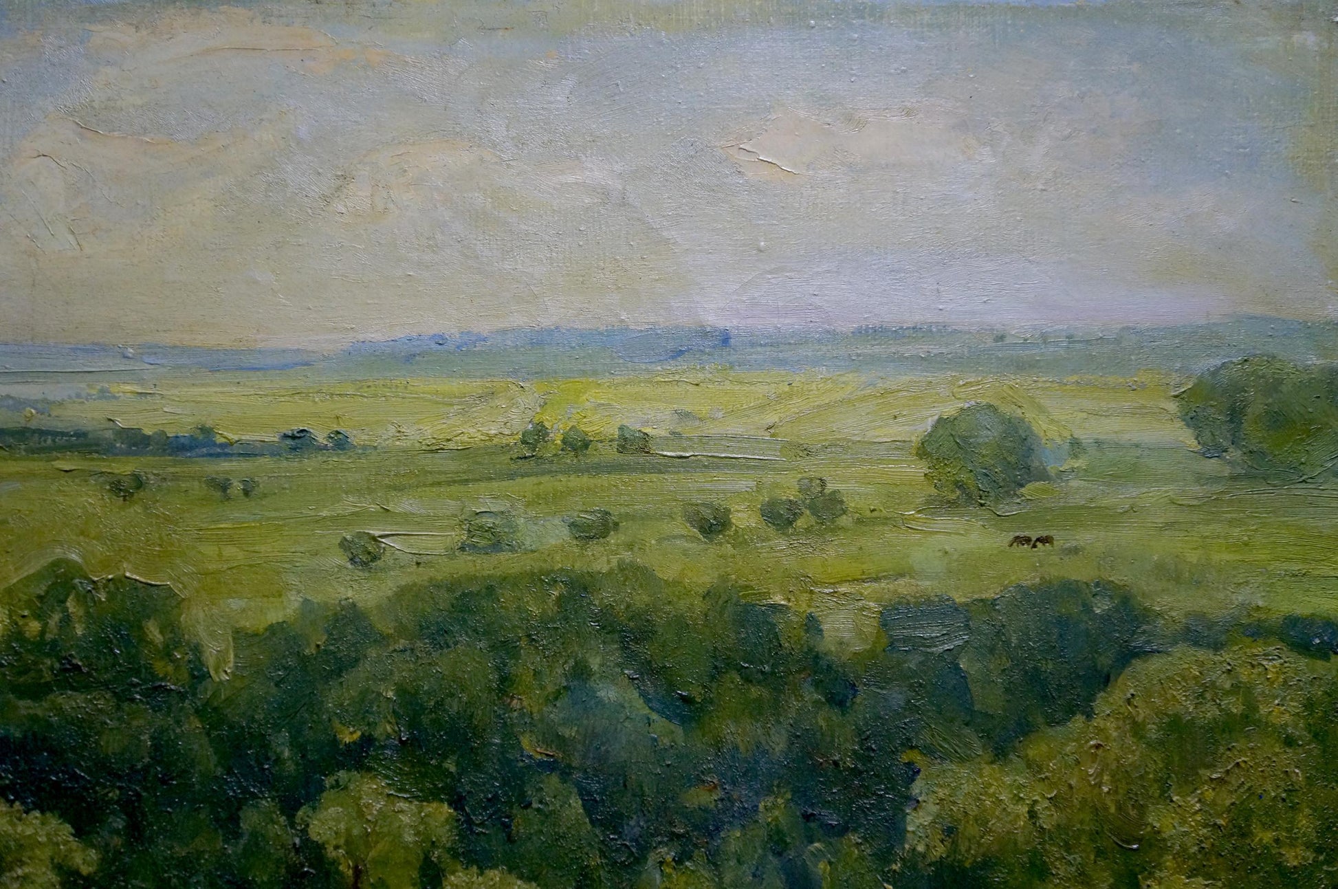 Serene oil painting of rolling green forest landscape by Bagdasaryan Karen Drastomatovich