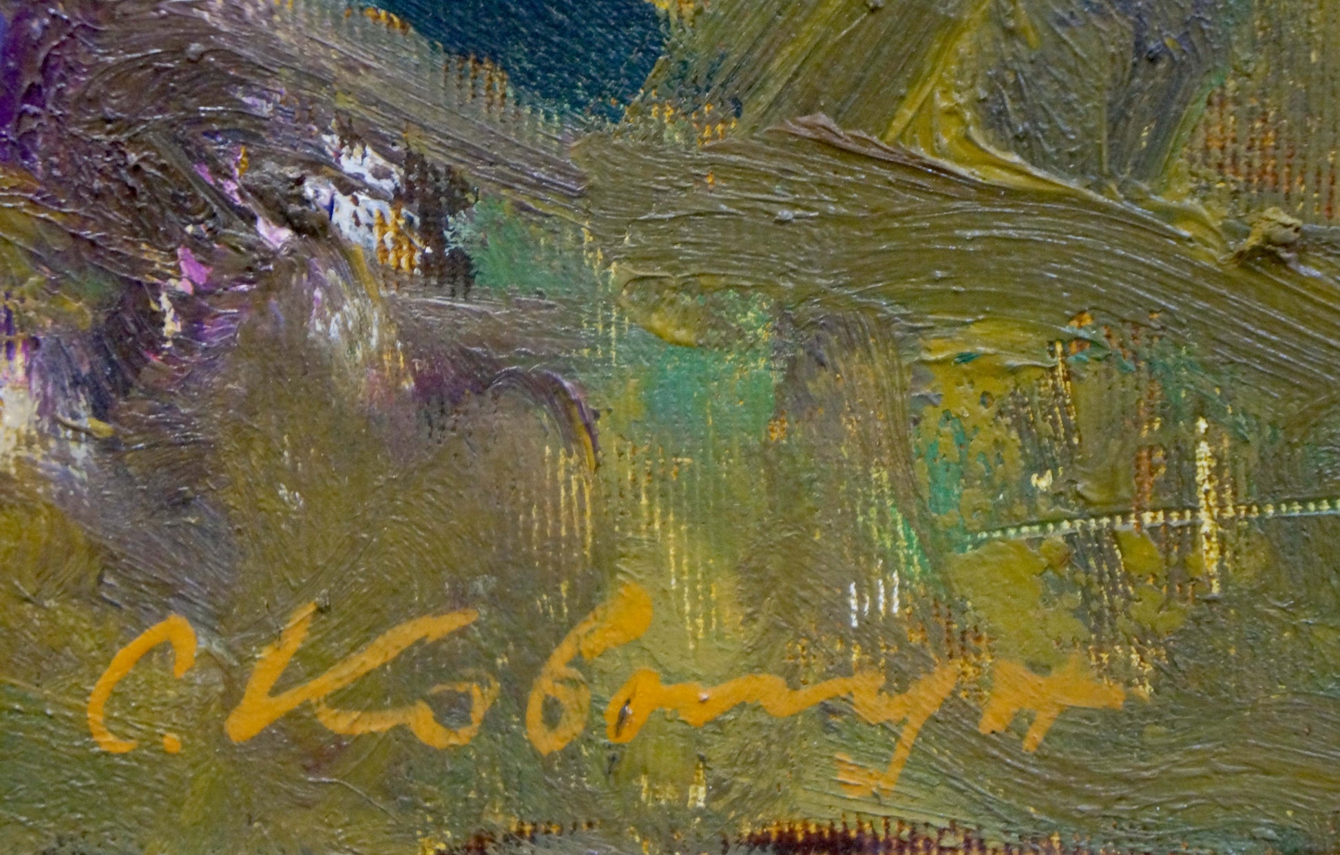 Oil painting Flowers by Kovtun Sergey Ivanovich, textured green yellow purple strokes