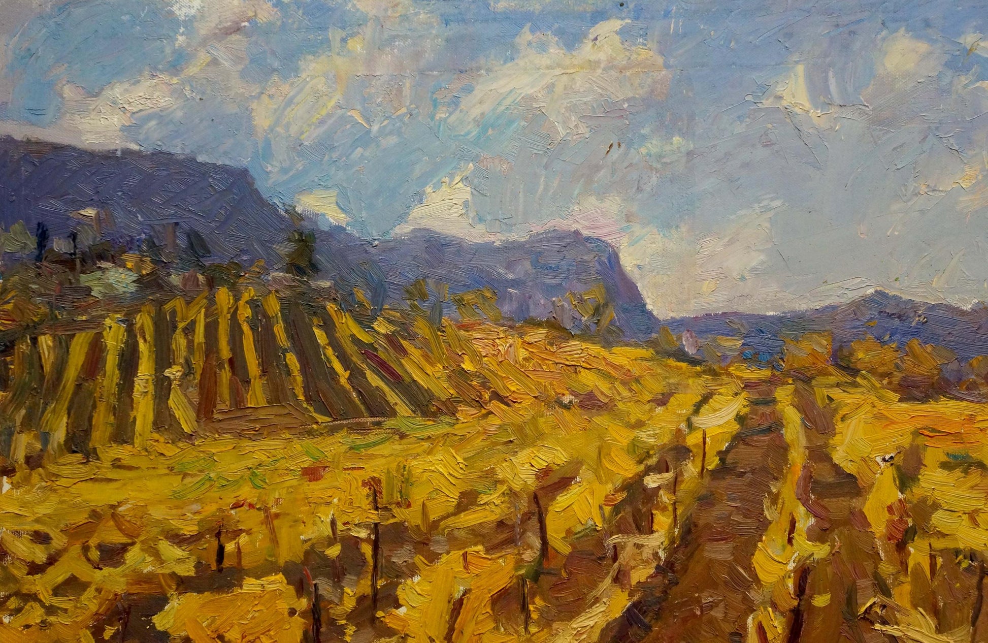 Vibrant impressionist oil painting of golden vineyard by Nagulyak Petr Ivanovich