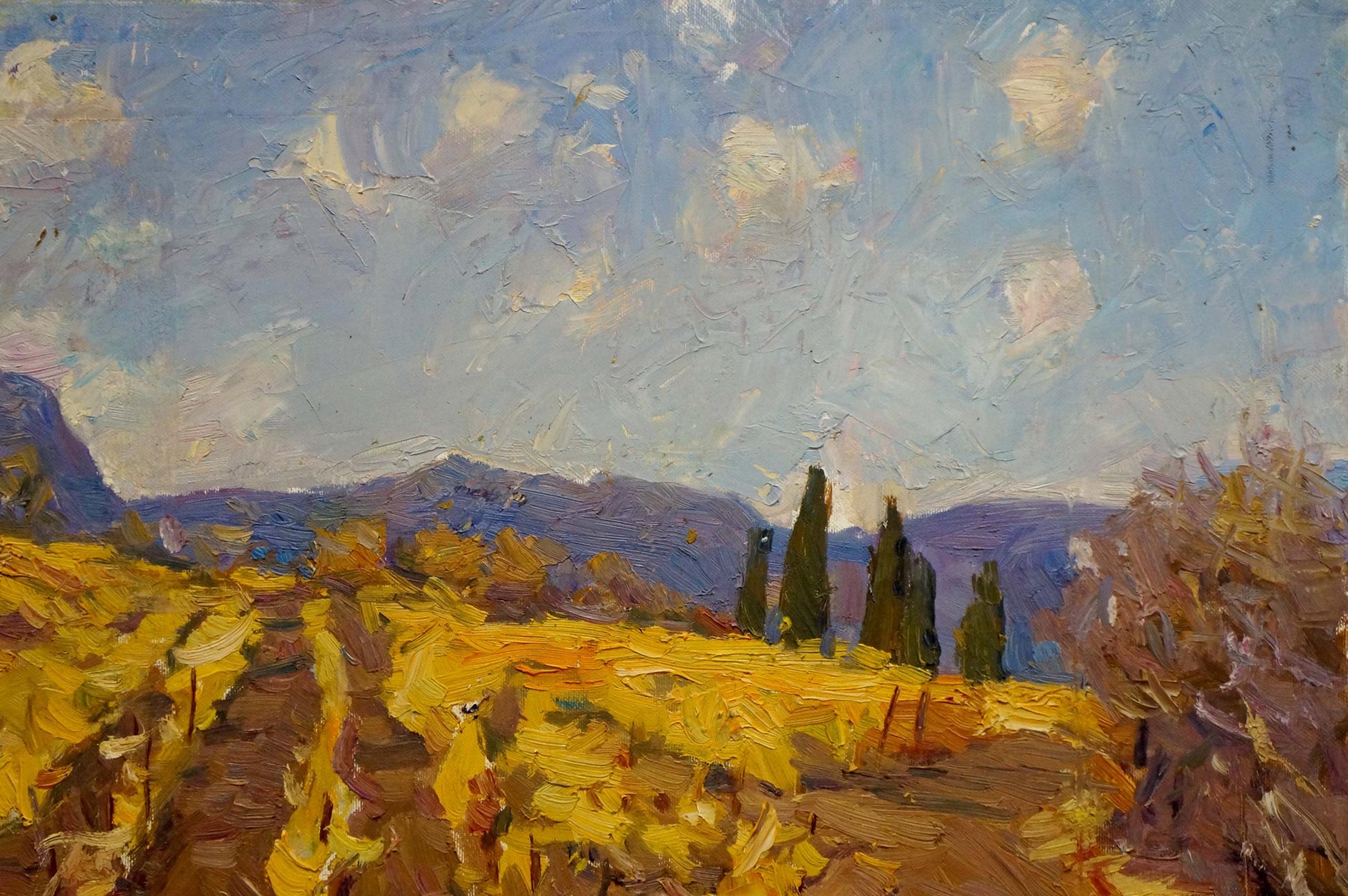 Vibrant impressionist oil painting of golden vineyards by Nagulyak Petr Ivanovich