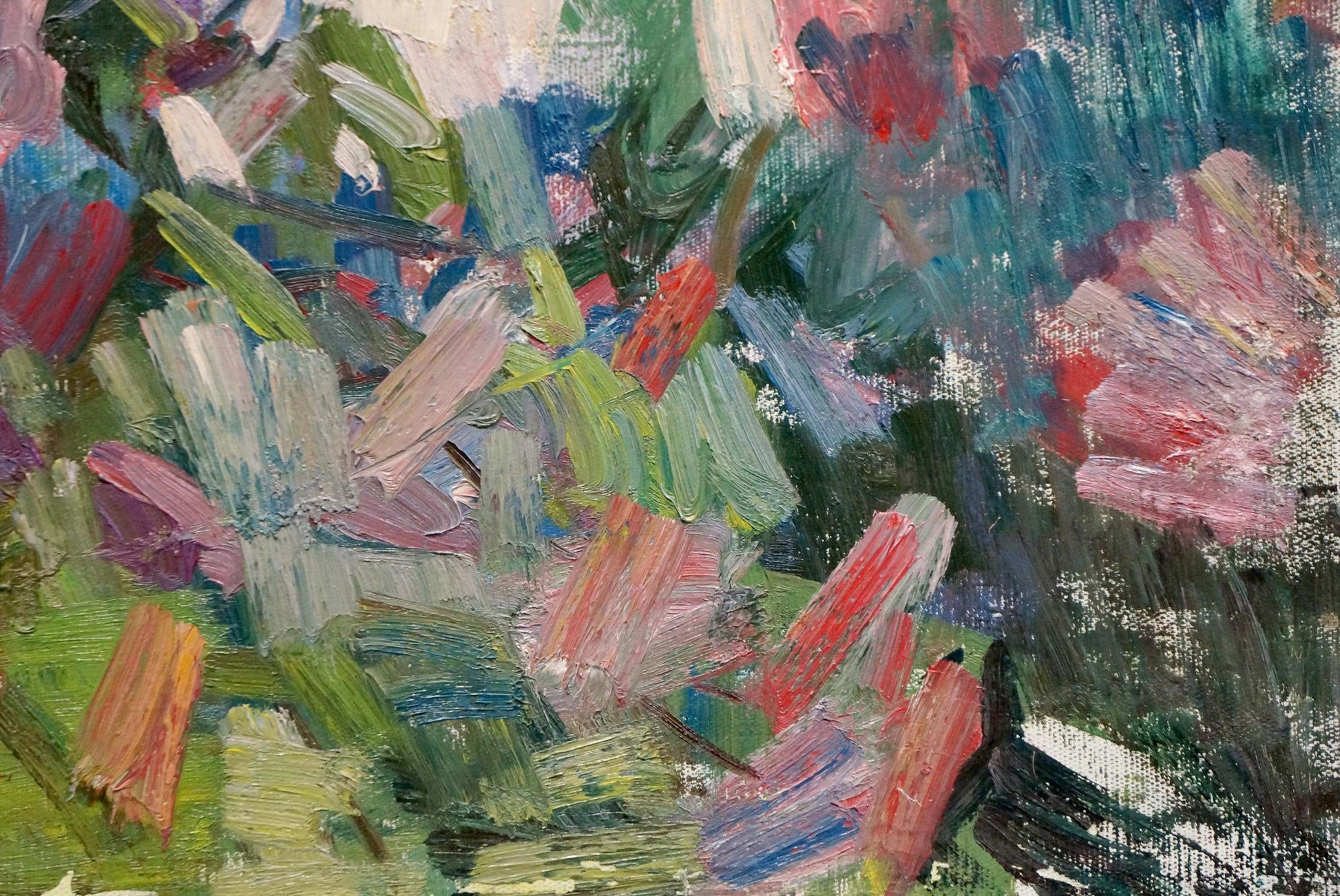 Vibrant Spring oil painting by Naumova Tamara Sergeevna with bold green pink red blue strokes