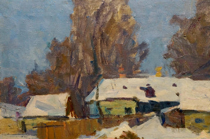 Oil painting of snowy village by Yanin Anatoly Alexandrovich