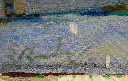 Oil painting Autumn by Volkovinskaya Zinaida Vladimirovna, textured blue green white brushstrokes