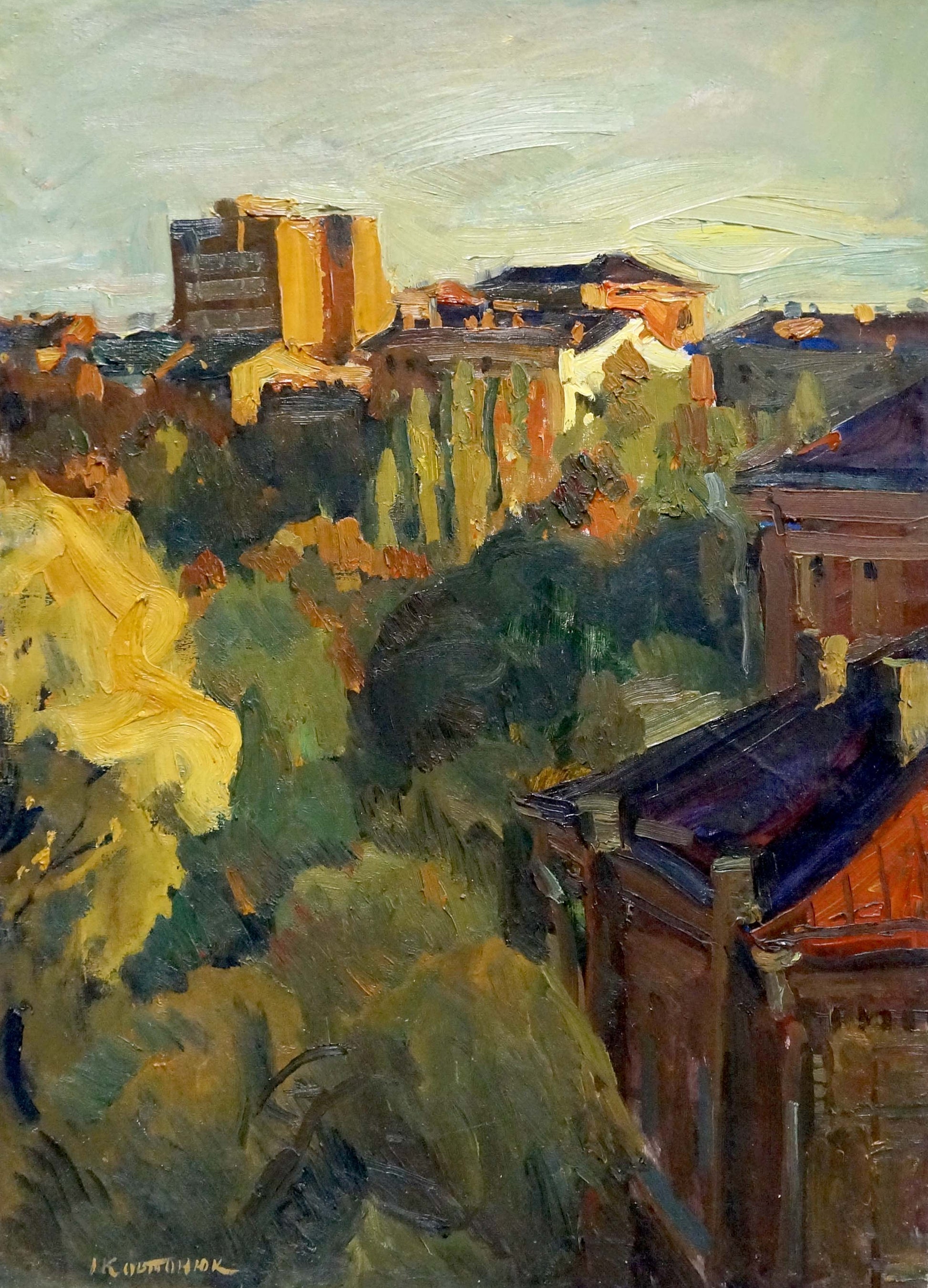 Impressionistic oil painting of urban landscape by Kovtonyuk Ivan Anan’yevich