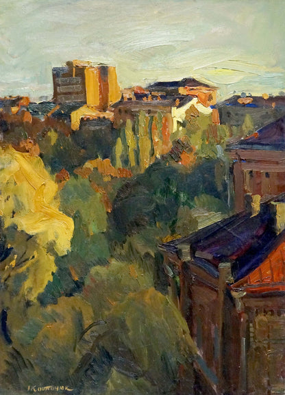Impressionistic oil painting of urban landscape by Kovtonyuk Ivan Anan’yevich