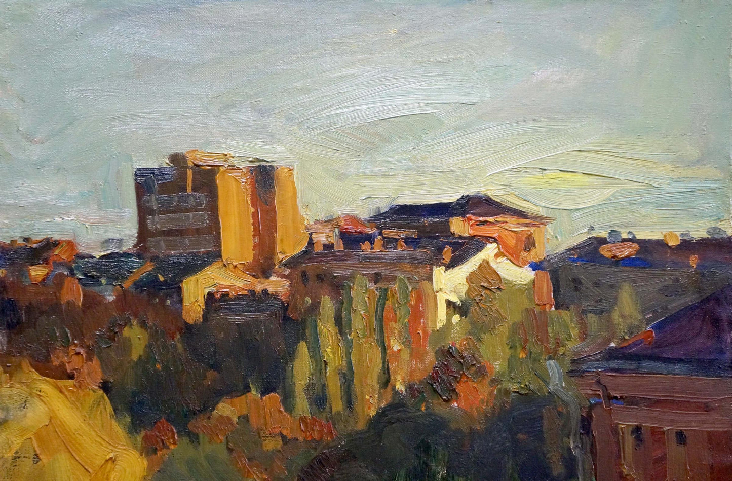 Impressionistic oil painting of urban landscape by Kovtonyuk Ivan Anan’yevich