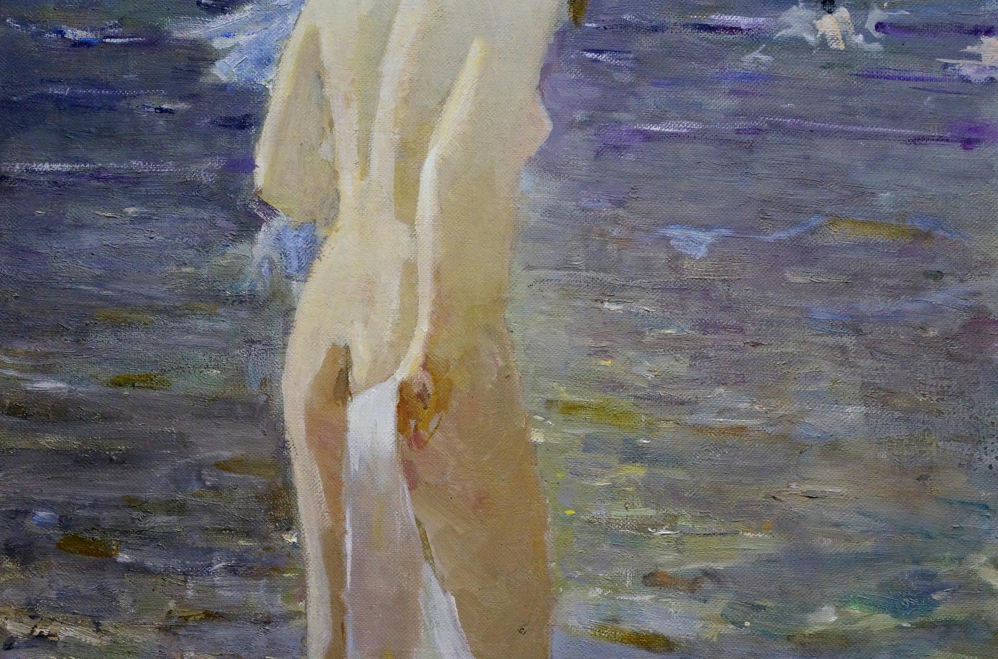 Impressionistic oil portrait of pale nude girl by Baskakov N.N