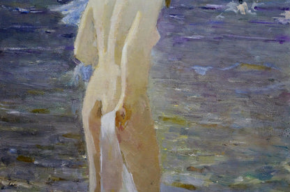 Impressionistic oil portrait of pale nude girl by Baskakov N.N