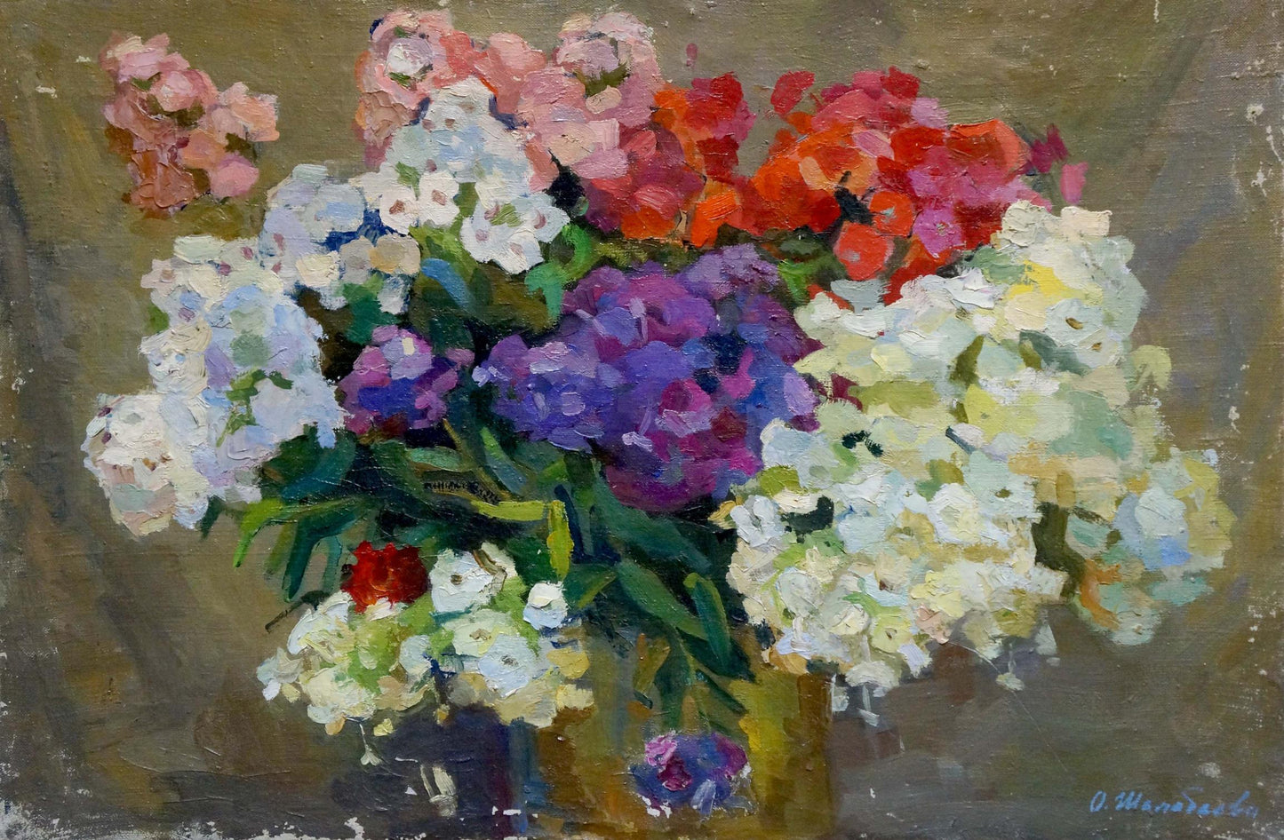 Oil painting Still life by Shalabayeva Olga Ivanovna: vibrant hydrangeas bouquet