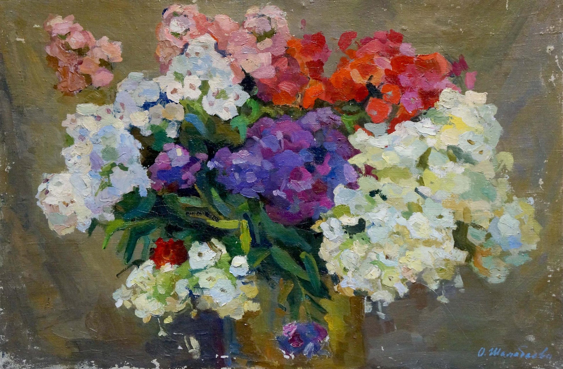 Oil painting Still life by Shalabayeva Olga Ivanovna: vibrant hydrangeas bouquet