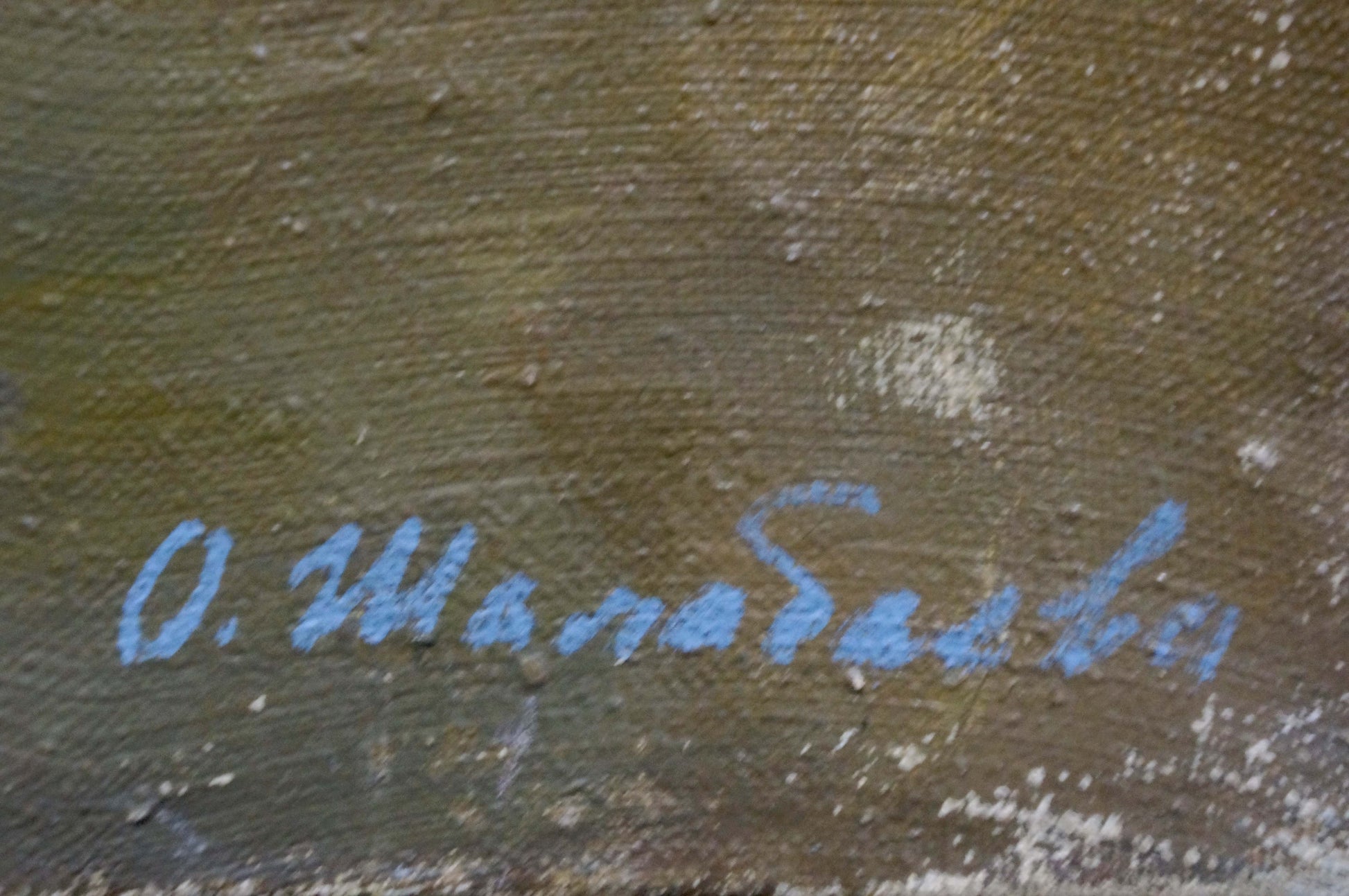 Blue cursive o. signature on back of Shalabayeva Olga Ivanovna oil painting still life