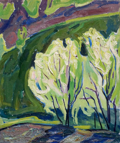 Vibrant impressionist Springtime Arboretum oil painting by Valentina Goncharenko