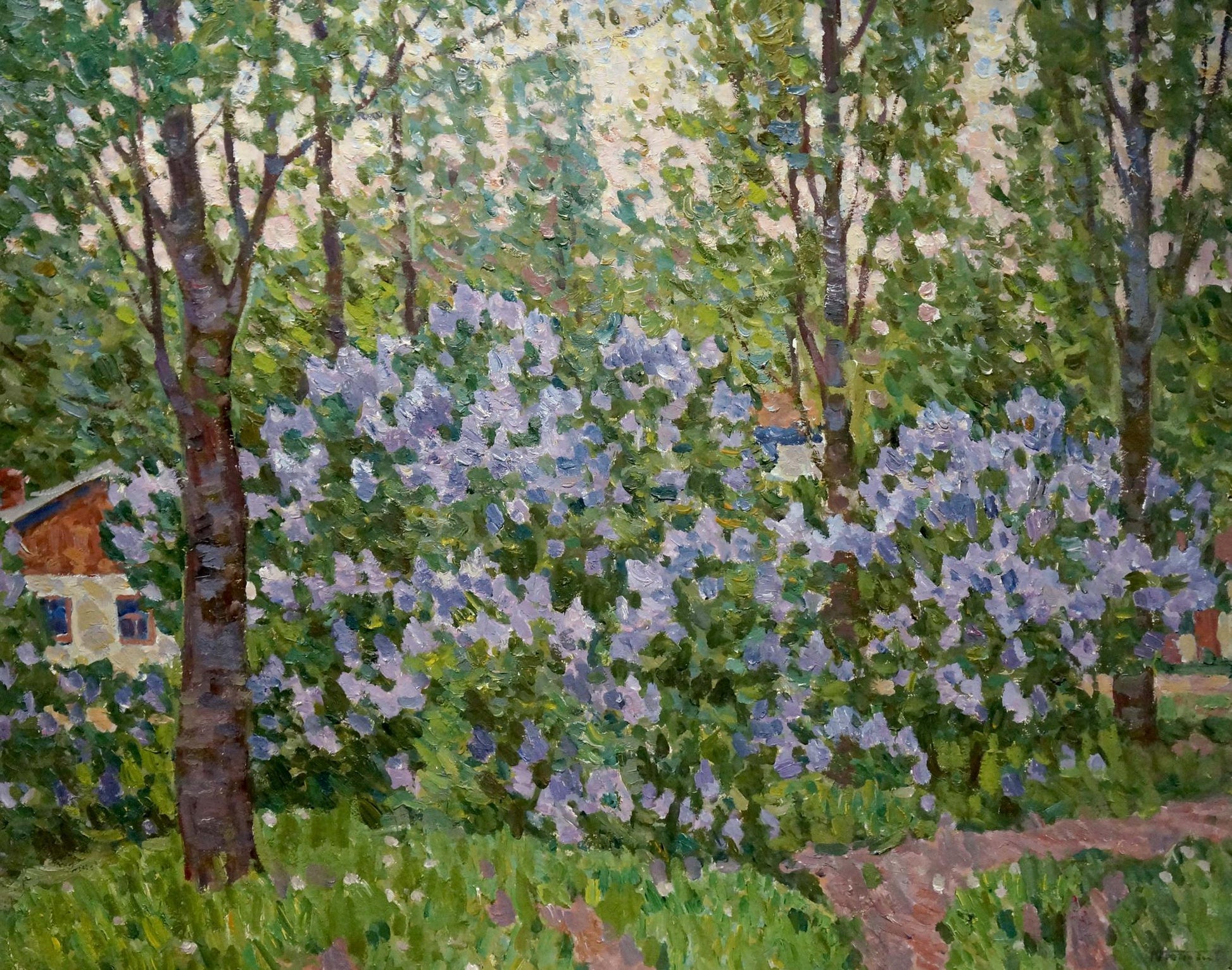Oil painting of lilac blooms in garden by Konovalov Yuri Alexandrovich