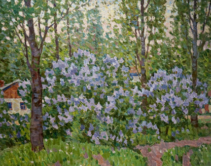 Oil painting of lilac blooms in garden by Konovalov Yuri Alexandrovich