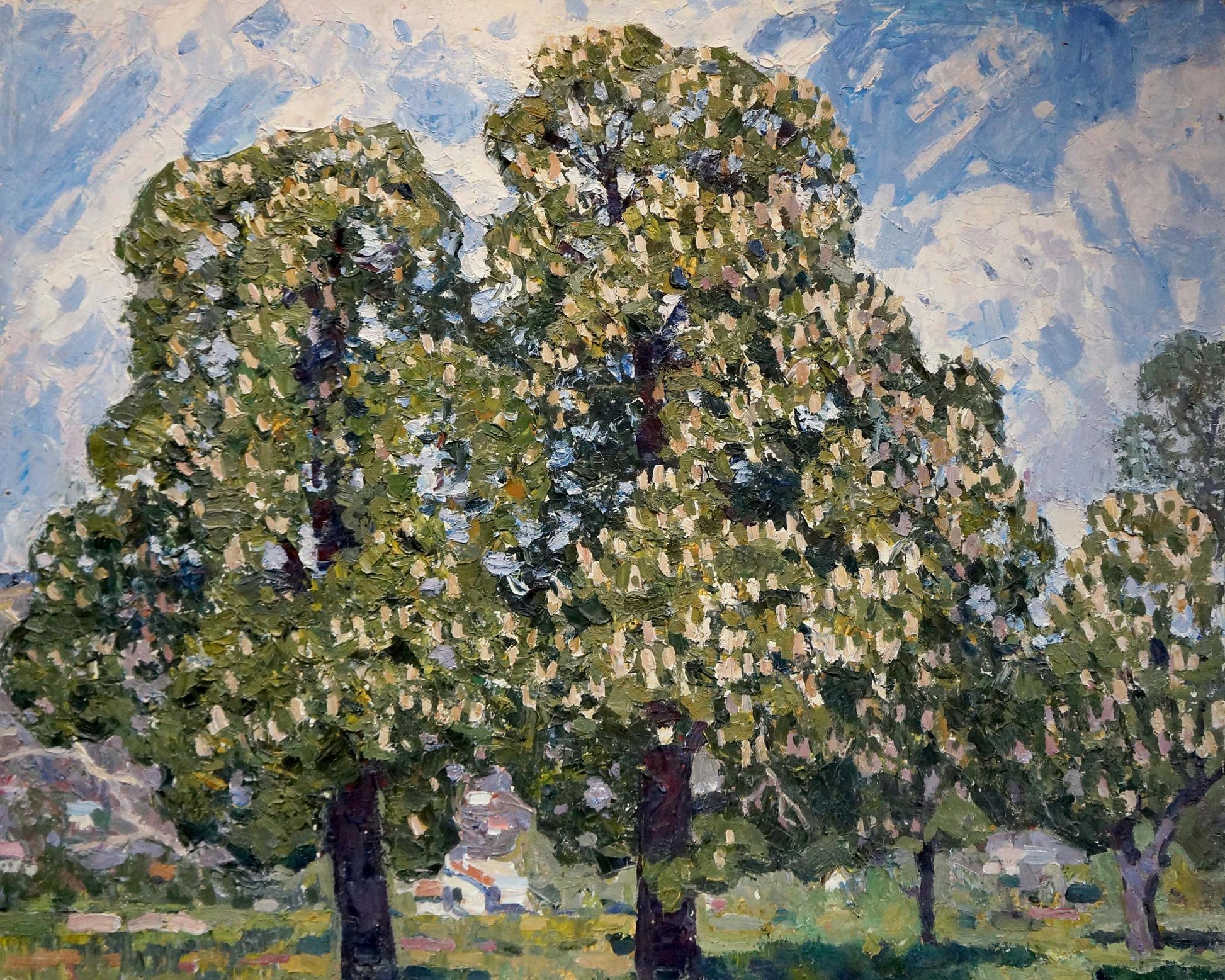 Vibrant impressionist oil painting of blossoming trees by Konovalov Yuri Alexandrovich