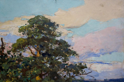 Oil painting by Turovetsky Leonid Markovich: lush green tree against pastel sky