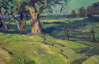 Vibrant impressionist oil painting by Turovetsky Leonid Markovich, rural landscape tree