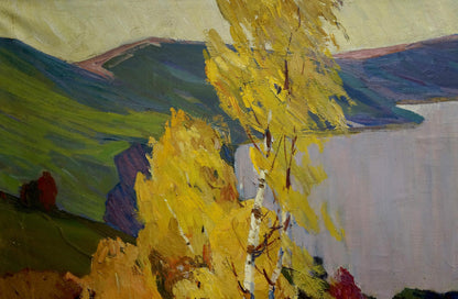 Vibrant yellow birch in Bednoshey Daniil Panteleyevich oil landscape painting