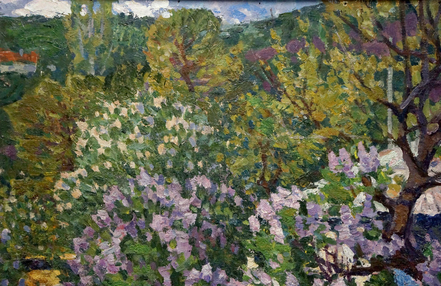 Vibrant impressionist oil painting of lilac garden by Konovalov Yuri Alexandrovich