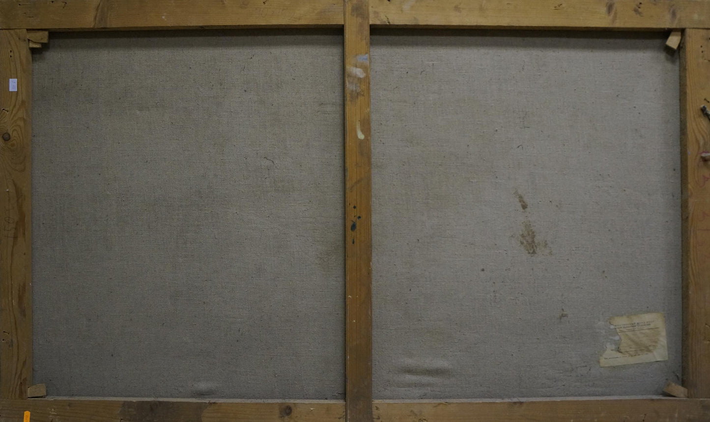 Back of Oil painting Landscape by Bednoshey Daniil Panteleyevich, two gray canvas panels on wooden bars