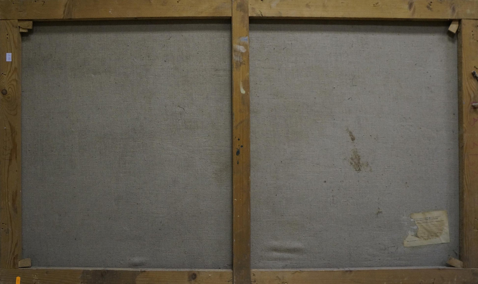 Back of Oil painting Landscape by Bednoshey Daniil Panteleyevich, two gray canvas panels on wooden bars