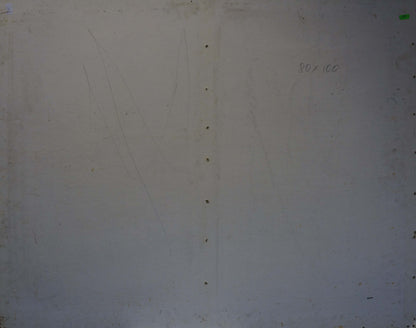Back of oil painting by Konovalov Yuri Alexandrovich with plain off-white wall and faint smudges