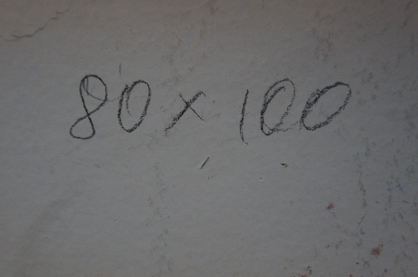 Handwritten chalk markings on gray wall of Konovalov Yuri oil painting