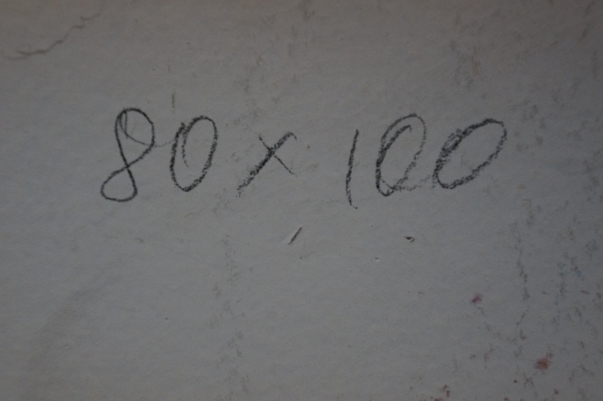 Handwritten chalk markings on gray wall of Konovalov Yuri oil painting