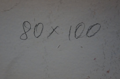 Handwritten chalk markings on gray wall of Konovalov Yuri oil painting