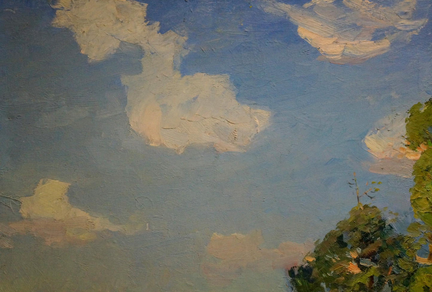 Oil painting Walk through the woods by Khodchenko Lev Pavlovich, blue sky with clouds