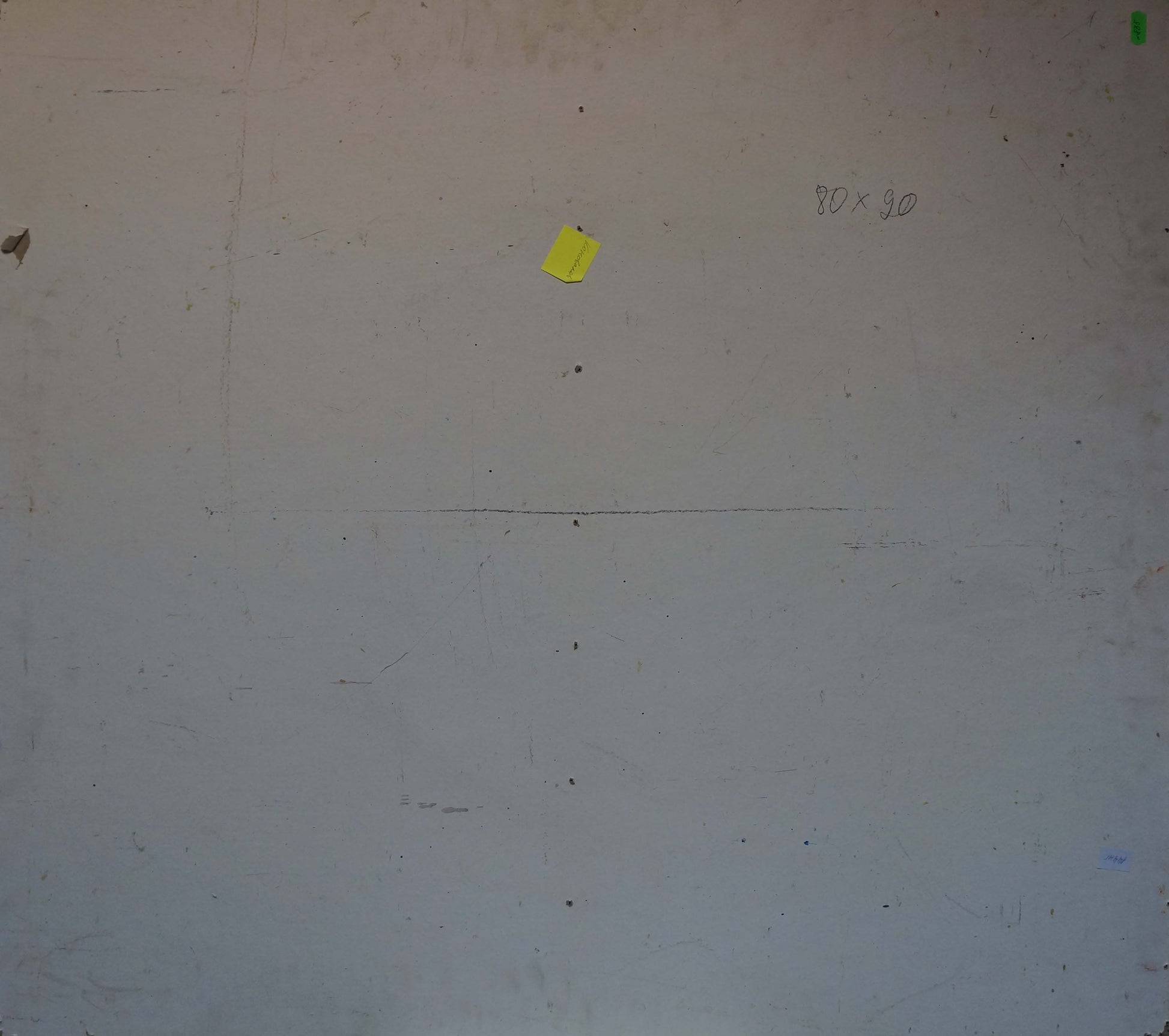 Back of off-white Konovalov Yuri Alexandrovich spring bouquet oil painting with yellow sticky note