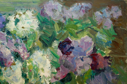 Vibrant impressionist oil painting Gift of Lilac by Vera Dovgalevskaya