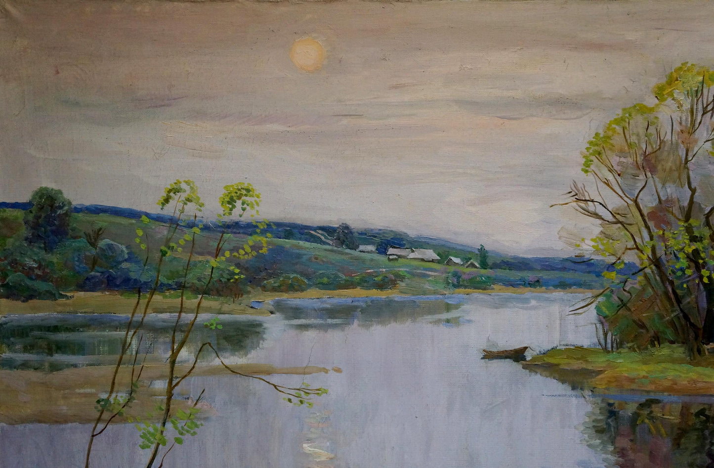 Serene river landscape oil painting by Lelchuk Marina Grigoryevna