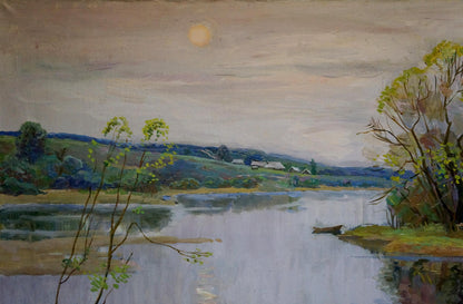 Serene river landscape oil painting by Lelchuk Marina Grigoryevna