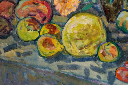 Oil painting Gifts of Summer by Gaiduk Zinaida Kirillovna, vibrant yellow pear