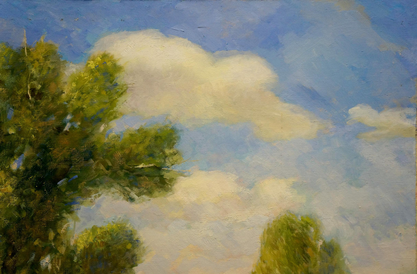 Oil painting Summer by Mazur Vasily Fedorovich: blue sky, clouds, green trees